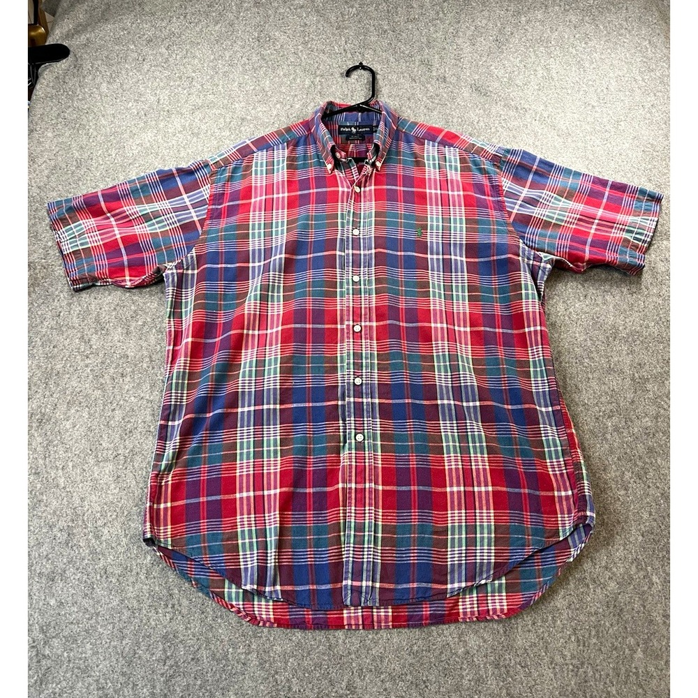 Ralph Lauren Blake Mens Plaid Woven Cotton Short Sleeve Button Down L 52 Chest